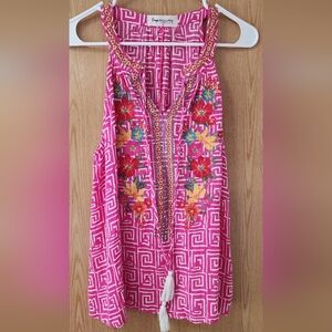 Impressions Pink and White Geometric Top